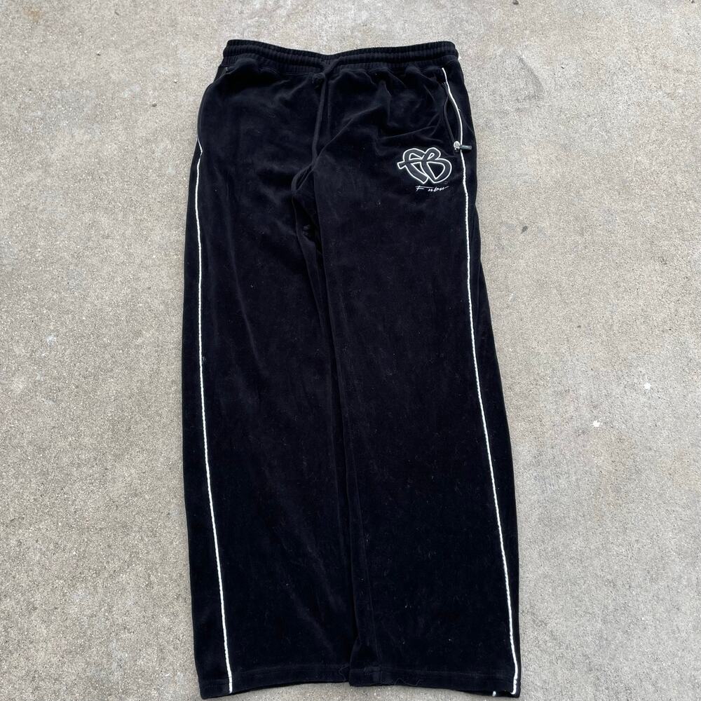 Fubu x Forever 21 Mens XL Black Velour Track Pants Y2K Hip Hop Baggy Sweatpants